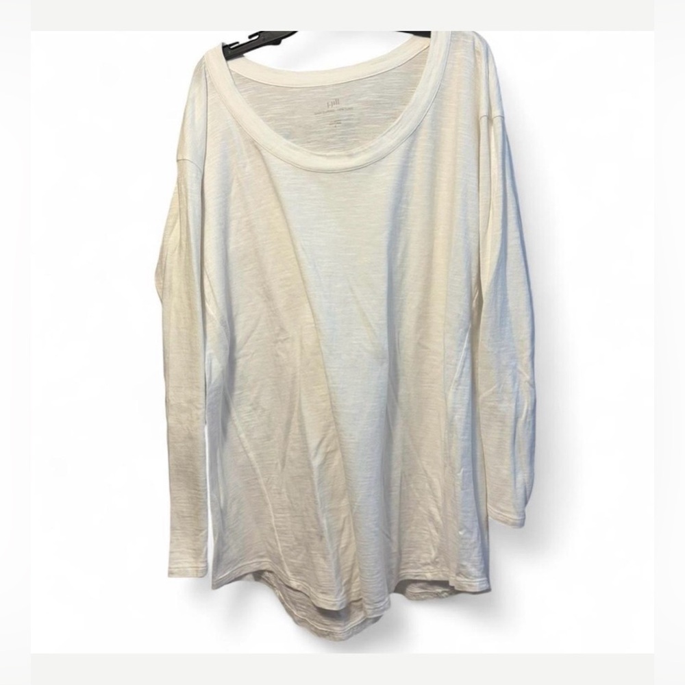 J. Jill Lightweight Long-Sleeve Scoop Neck Top in Off-White/Cream